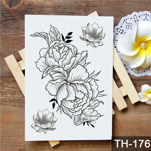 Waterproof Temporary Tattoo Stickers Rose Flowers Leaves Colorful Flash Tatto Sexy Arm Neck Body Art Fake Tattoos For Women Men
