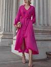 Urban Stand Collar Long Sleeve Buttoned Belted Midi Dress