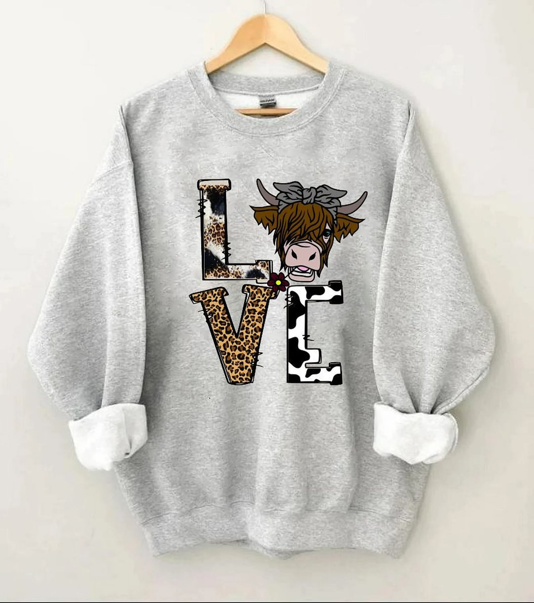 LOVE Leopard Cow Highland Cattle Swaetshirt