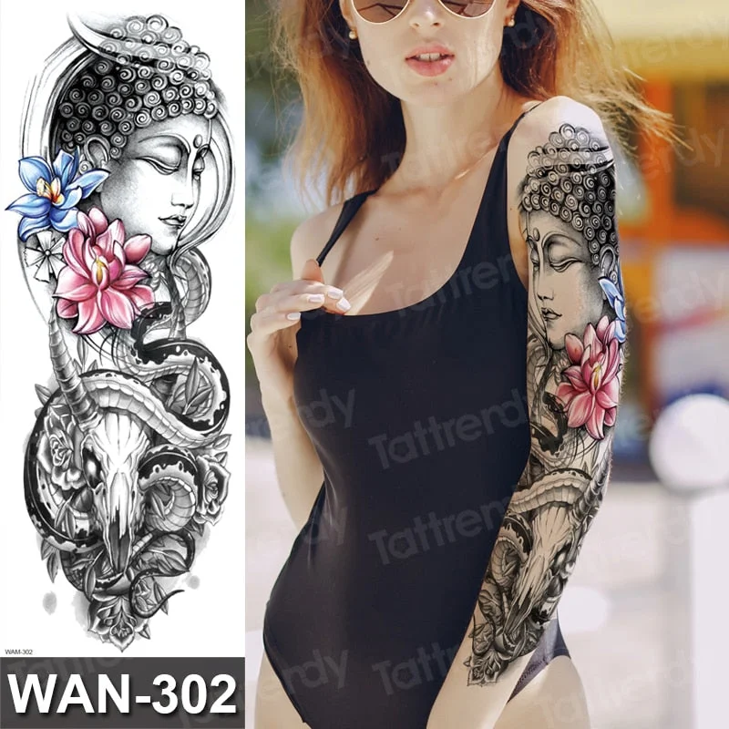 temporary tattoo women custom peony lotus fish tattoo body leg thigh full arm sleeve tattoo stickers sexy waterproof big size