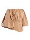 Solid Color Off-The-Shoulder Puff Sleeves Buttoned Shirt Top