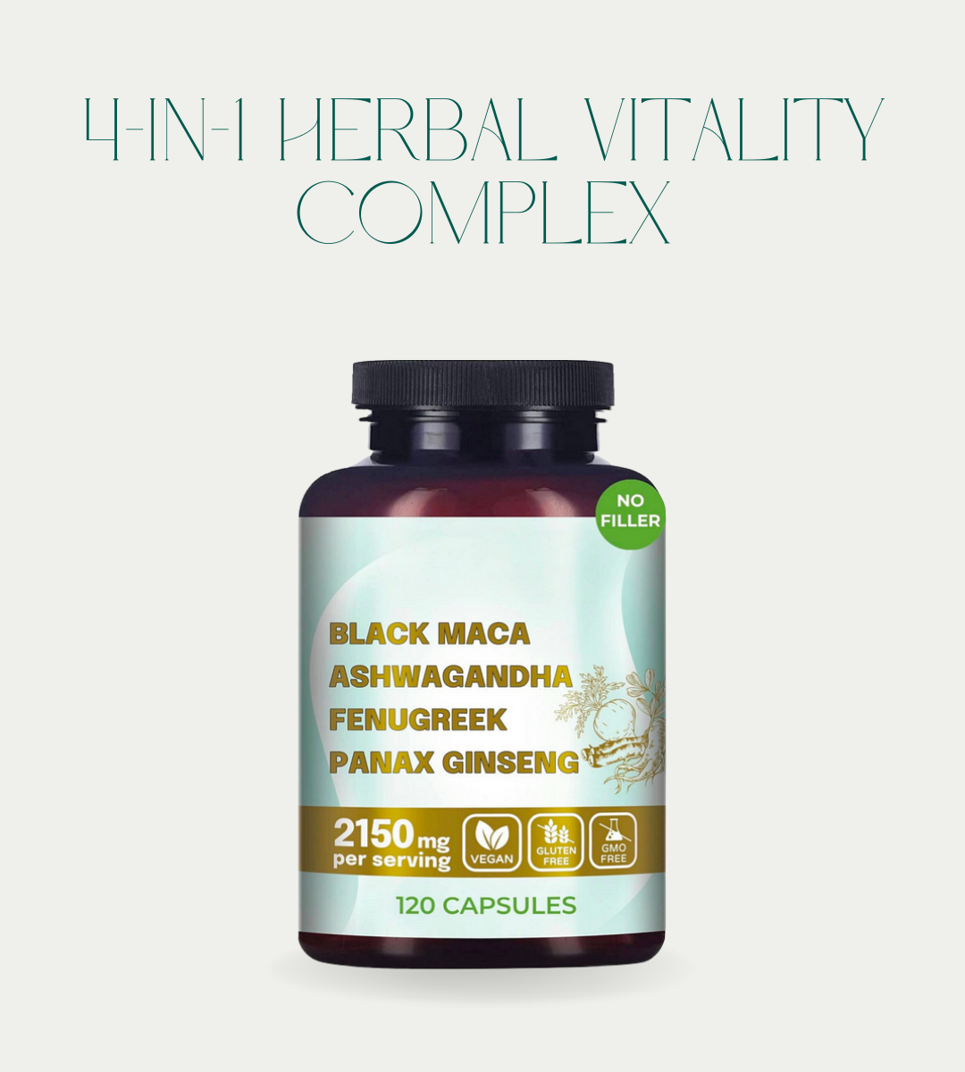 4-in-1 Herbal Vitality Complex – Black Maca, Ashwagandha, Fenugreek & Ginseng