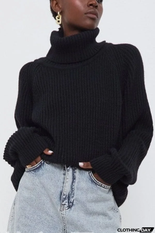 Turtleneck Pullover Loose Knit Sweater
