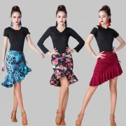 Standawon Leopard Print Women Classic Latin Dance Costumes Asymmetrical Ruffle Mermaid Skirt Lady Salsa Chacha Tango Rumba Dress