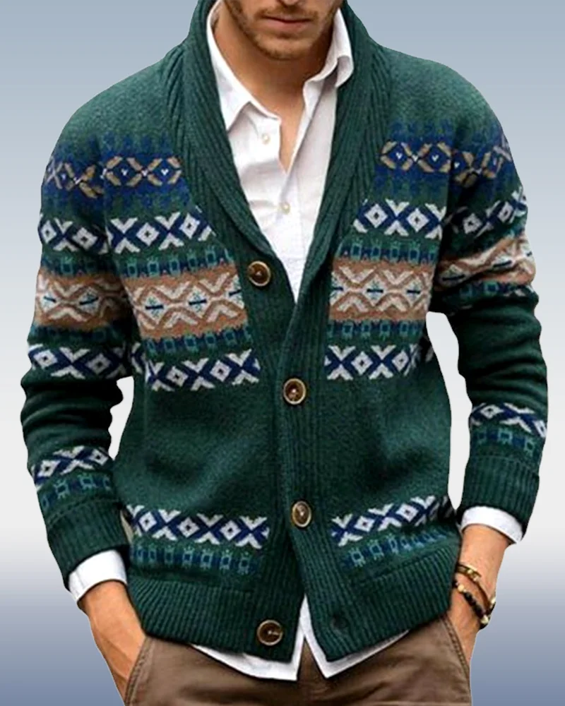 Men's Long Sleeve Lapel Knit Single Breasted Sweater