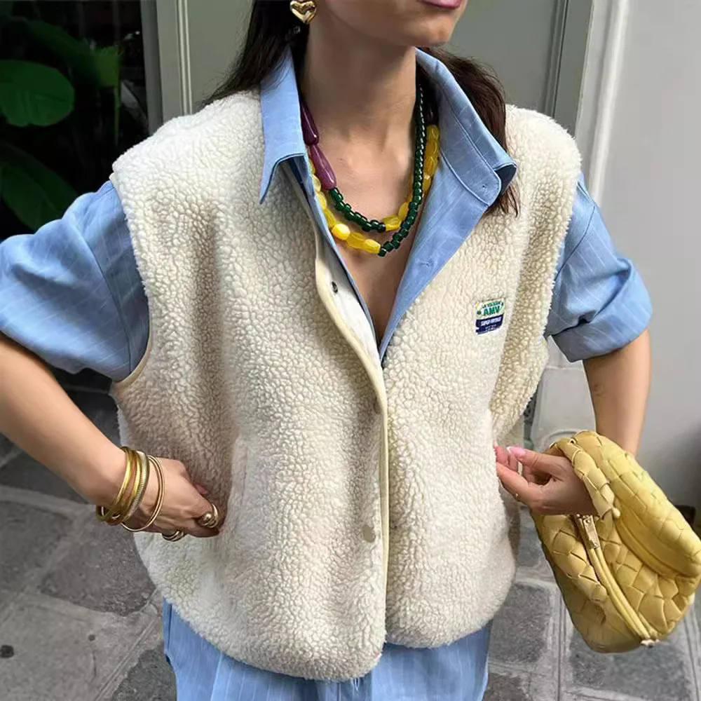 Toloer Sleeveless Plush Short Vest Jacket 2024 New Fashion Women's Loose Single-Breasted Vest Coat-Outfit Ideas