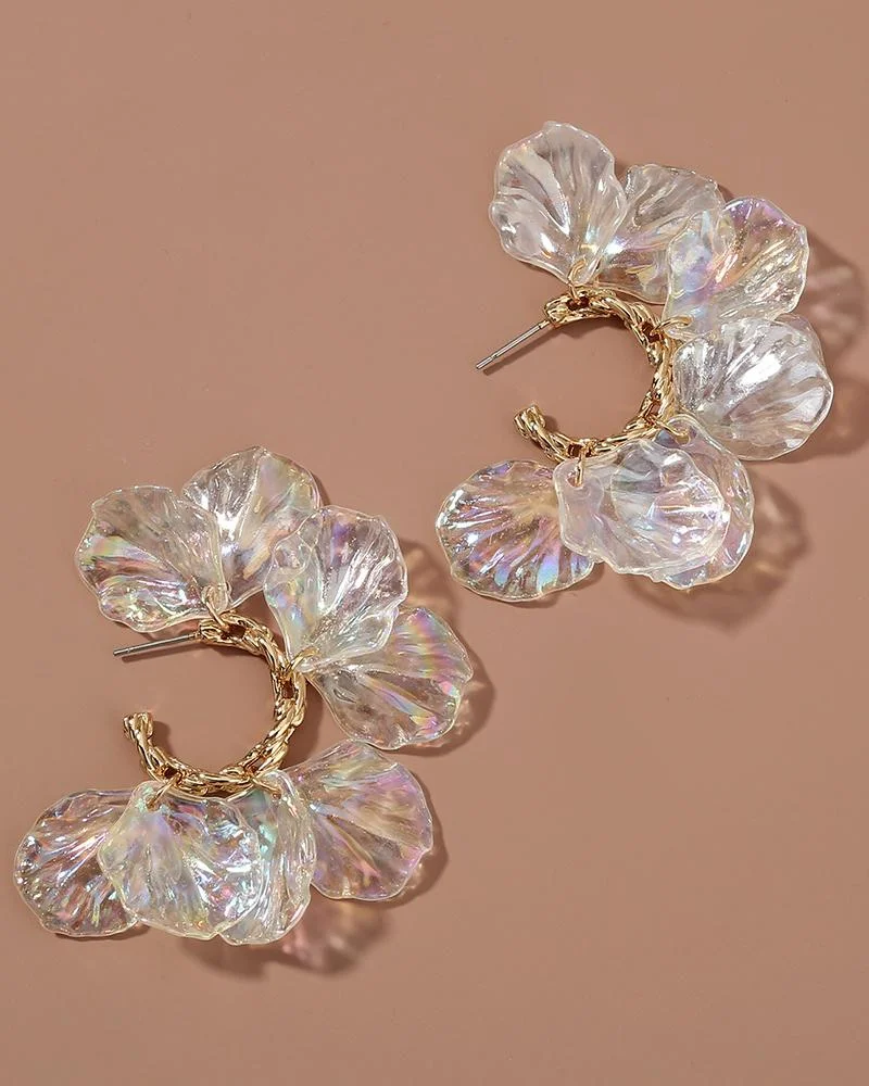 1Pair Clear Floral Pattern Chain Decor Earrings