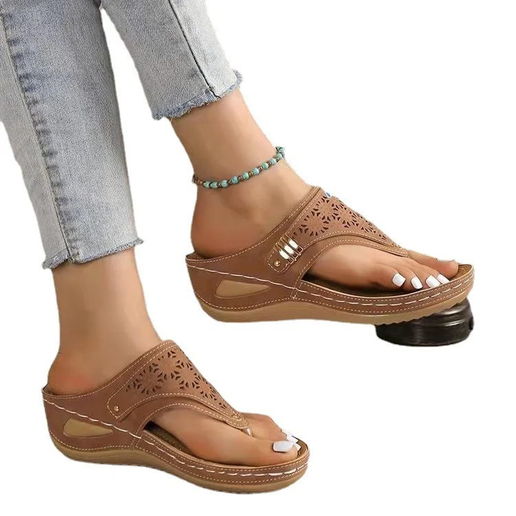 Yyvonne Flip Slippers Women Wear New Summer Fashion Casual Slope Heel Thick-Soled Beach Shoes Sandals