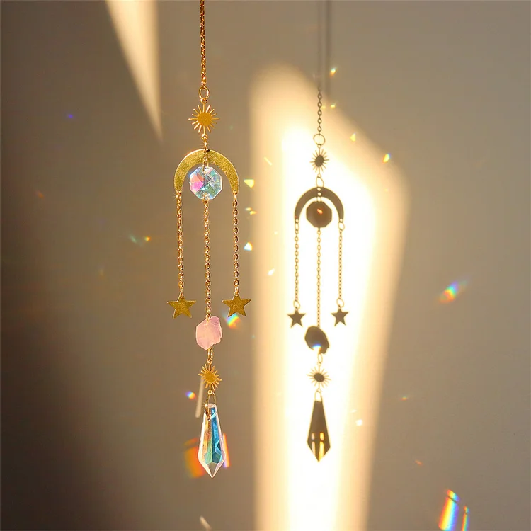 Crystal Wind Chime Star Moon Prism Hanging Pendant Home Garden Decor (E)