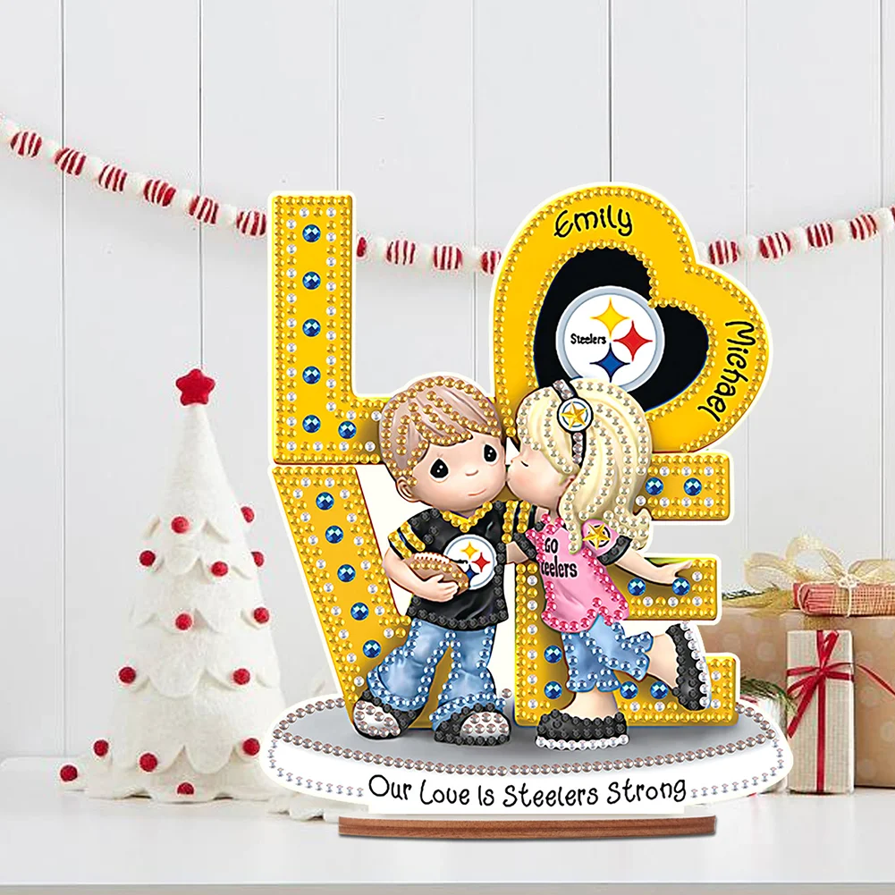 DIY LOVE Steelers Wooden Special Shape Diamond Painting Desktop Ornaments for Home Decor