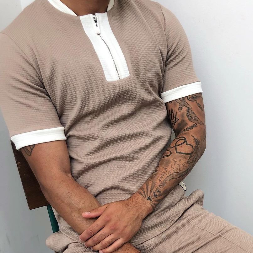 Colorblock Zip Collarless Polo Shirt / [viawink] /