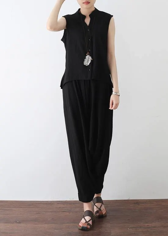 summer new sleeveless pullover tops with elastic waist pants