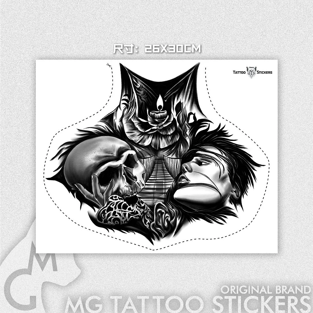 Sdrawing Gangs Skull Tattoo Stickers Lasting Tattoo Art Temporary Tattoos Waterproof Neck Chest Skeleton Tattoo Hip Hop Fake Tattoo