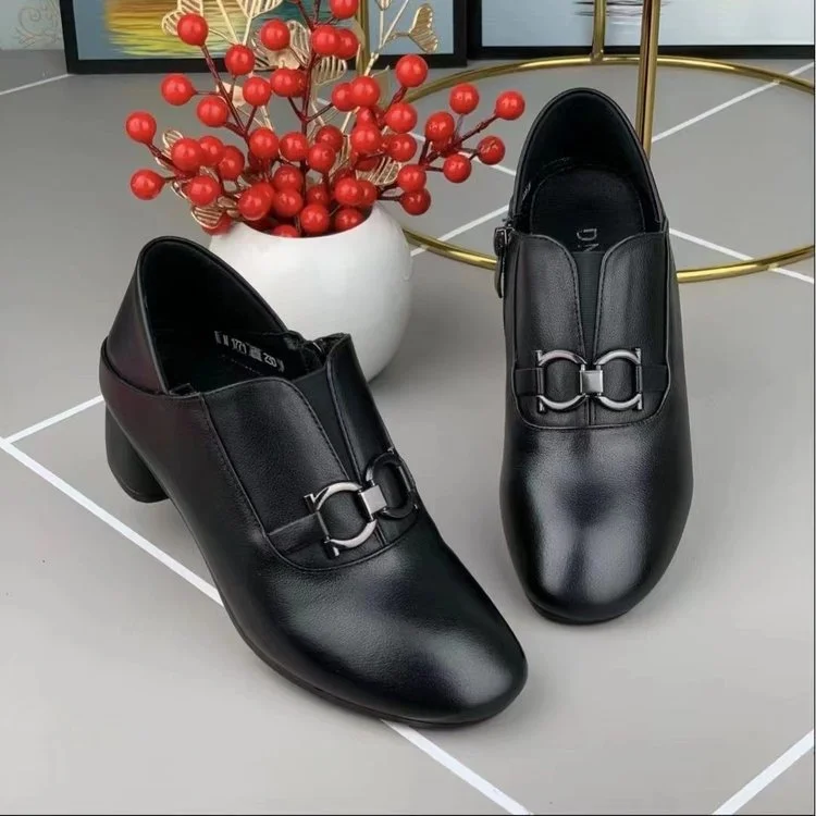 Churchf Churchf Mouth Spring And Autumn Women's Shoes Thick Heel Single Shoes Female 2024 Spring And Summer Mother New Soft Leather With Autumn British Small Leather Shoes