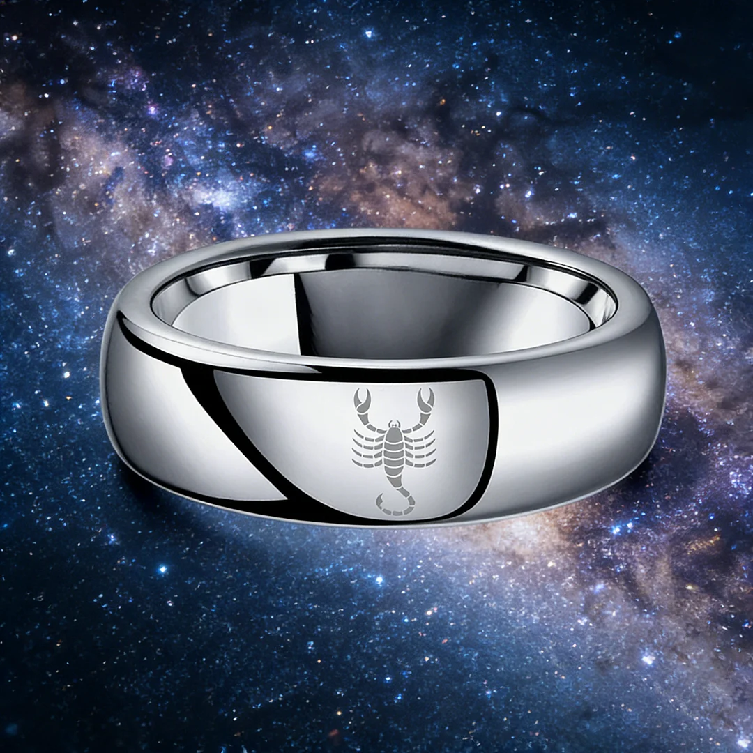 Scorpio Couples Dome Tungsten Carbide Rings Sliver Tungsten Wedding Bands for Men and Women 4MM 6MM 8MM Width