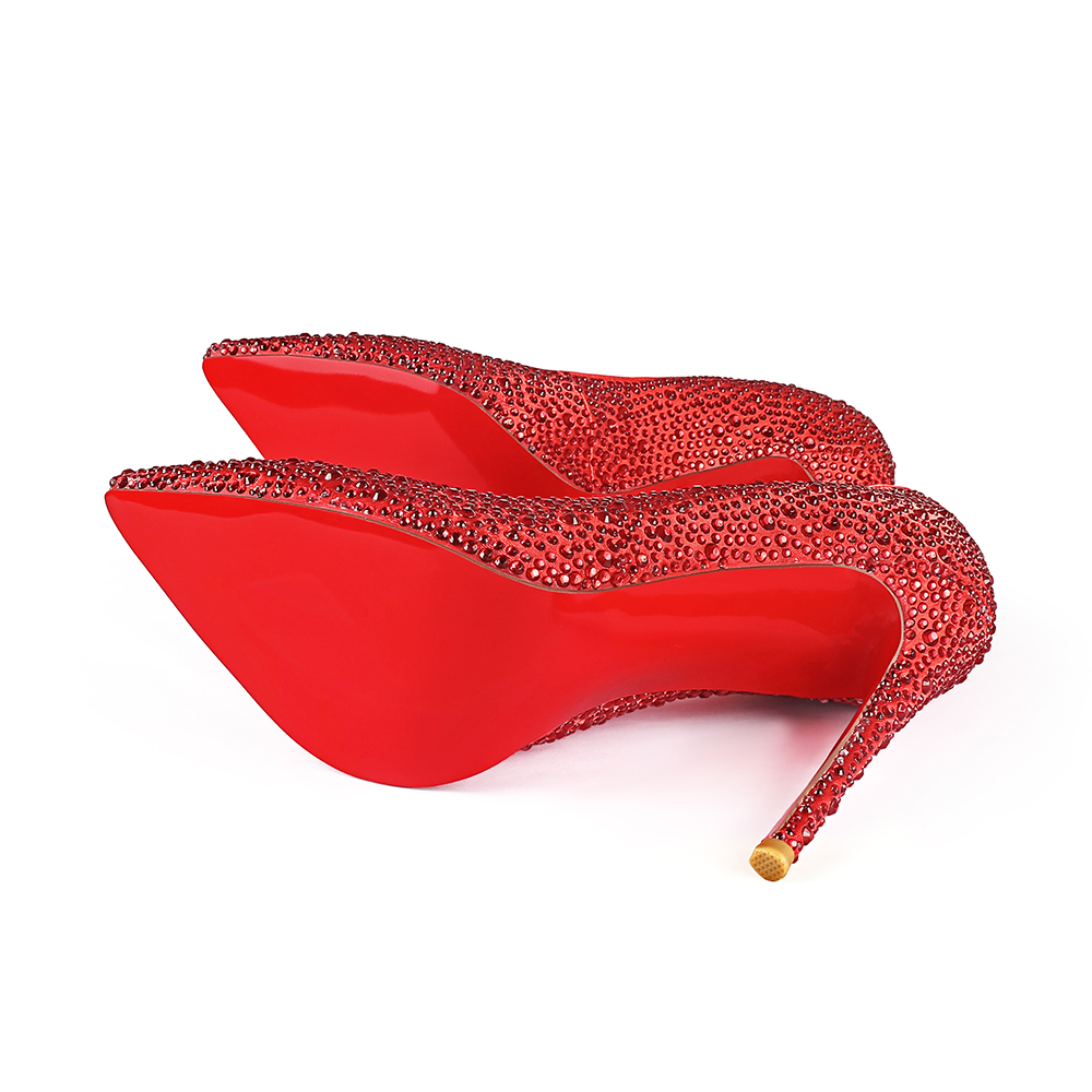 100mm/120mm Women's High Heels Party Wedding Stilettos Patent Red Bottom Rhinestone Pumps-MERUMOTE