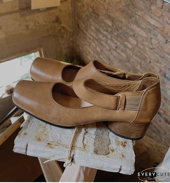 Coffee Hollow Out Pointed Toe Splicing Chunky High Heels