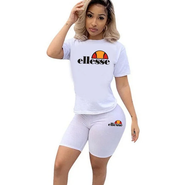 Fashion Two-Piece Womens Short-Sleeved Crew Neck T-Shirt And Tight-Fitting Shorts Ladies Sportswear Tracksuit Outfit