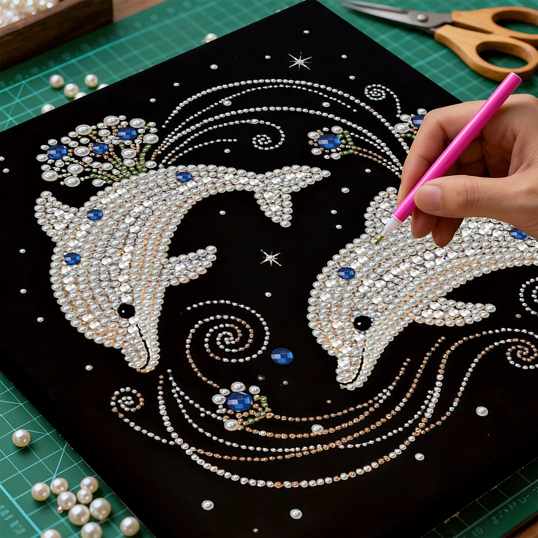 Dolphins DIY Pearl Art Diamond Painting With Frame 30x30cm for Adults Home Decor