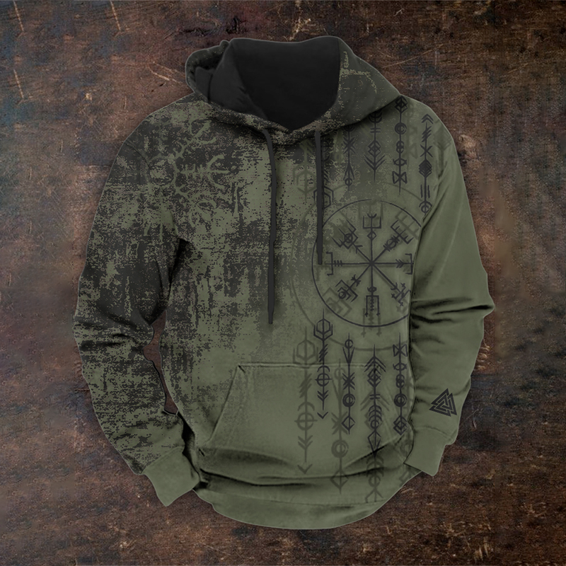 Men's Vintage Viking Print Casual Hoodie elevenforest