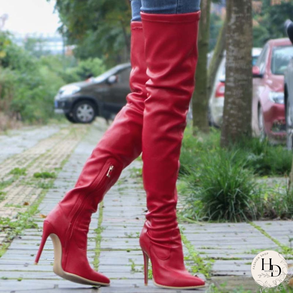 Black Fashion Solid Color Pointed Stiletto High Boots