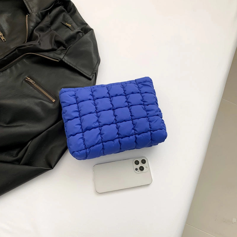 Unisex Cotton Solid Color Elegant Streetwear Sewing Thread Square Zipper Clutch Bag