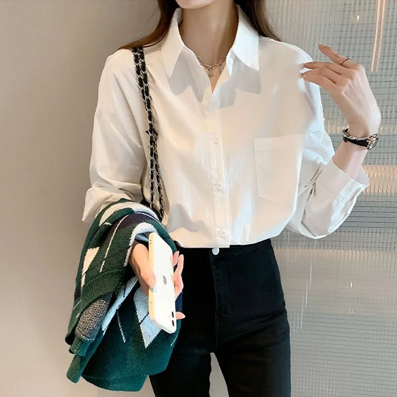 Athvotar Athvotar Temperament White Shirt Female New Design Sense Niche Shirt Casual Bottom Shirt With Long Sleeves Folded Shirt