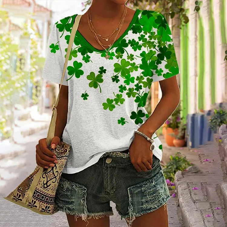 Comstylish Women's Clover St Patricks Day Print Casual T-Shirt