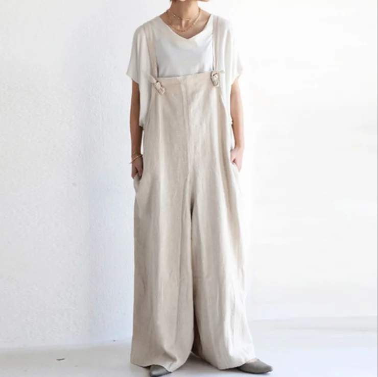 Simple Casual Cotton Linen Solid Color Jumpsuit