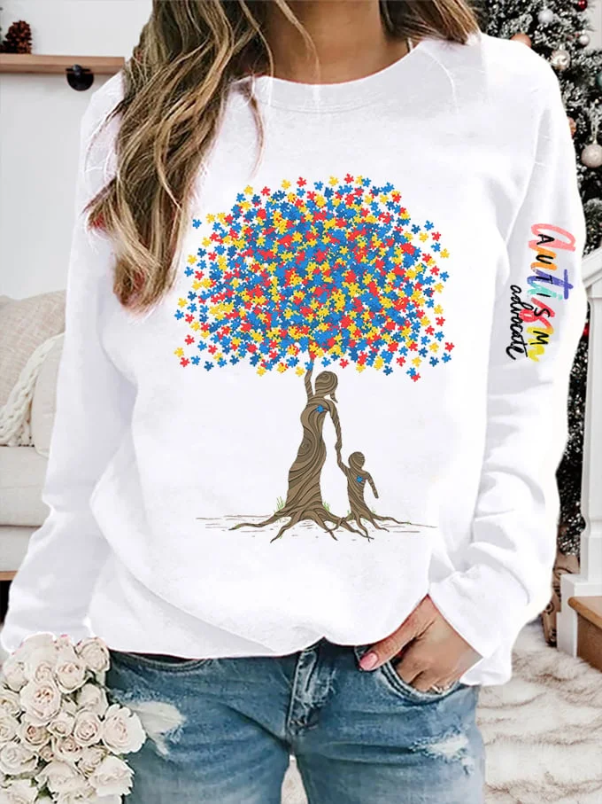 Women's Tree of Life Autism Awareness Printed Sweatshirt socialshop