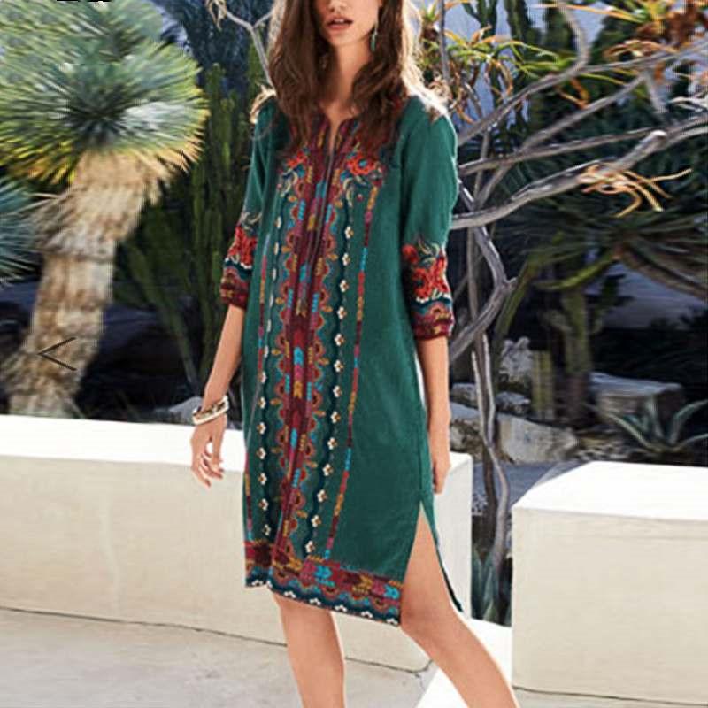 Printed casual tunic dress bohemian