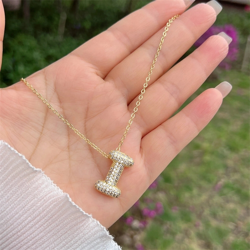 Copper 18K Gold Plated Hip-Hop Minimalist Classic Style Polishing Inlay Letter Zircon Pendant Necklace