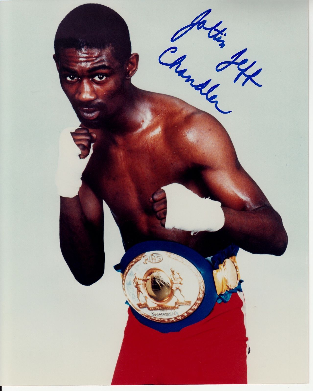 JOLTIN' JEFF CHANDLER signed GREAT 8x10 BOXING POSE WEARING TITLE BELT w/ coa