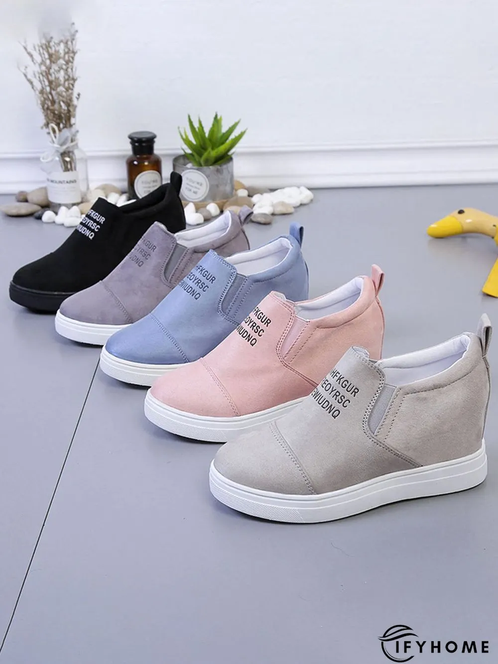 Letter Stitching Inner Heightening Round Toe Wedges | IFYHOME