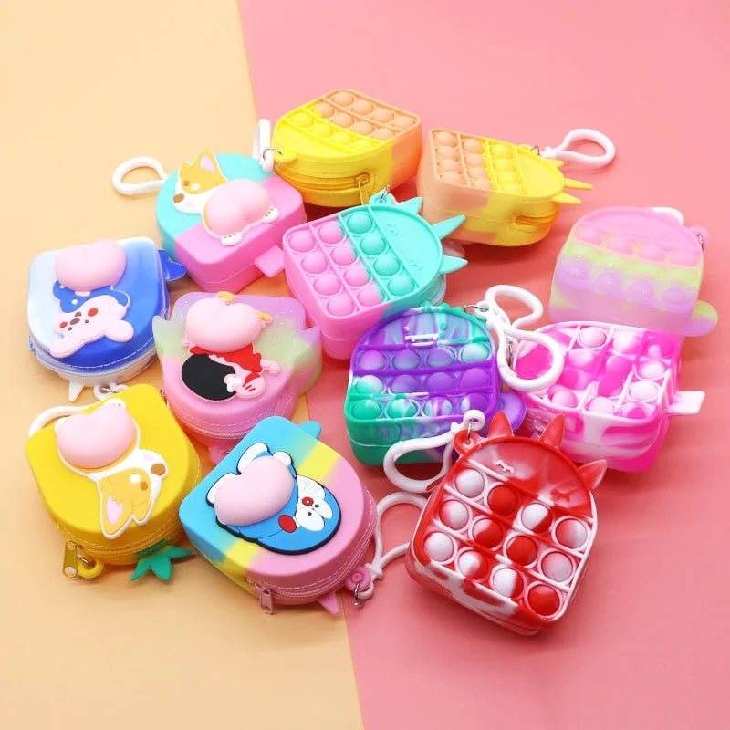 Christmas Gift New Fidget Toys Silicone Bubble Wallet Simple Dimple Push Bubbles Antistress Mini Children's Coin Purse Cartoon Doll Keychain
