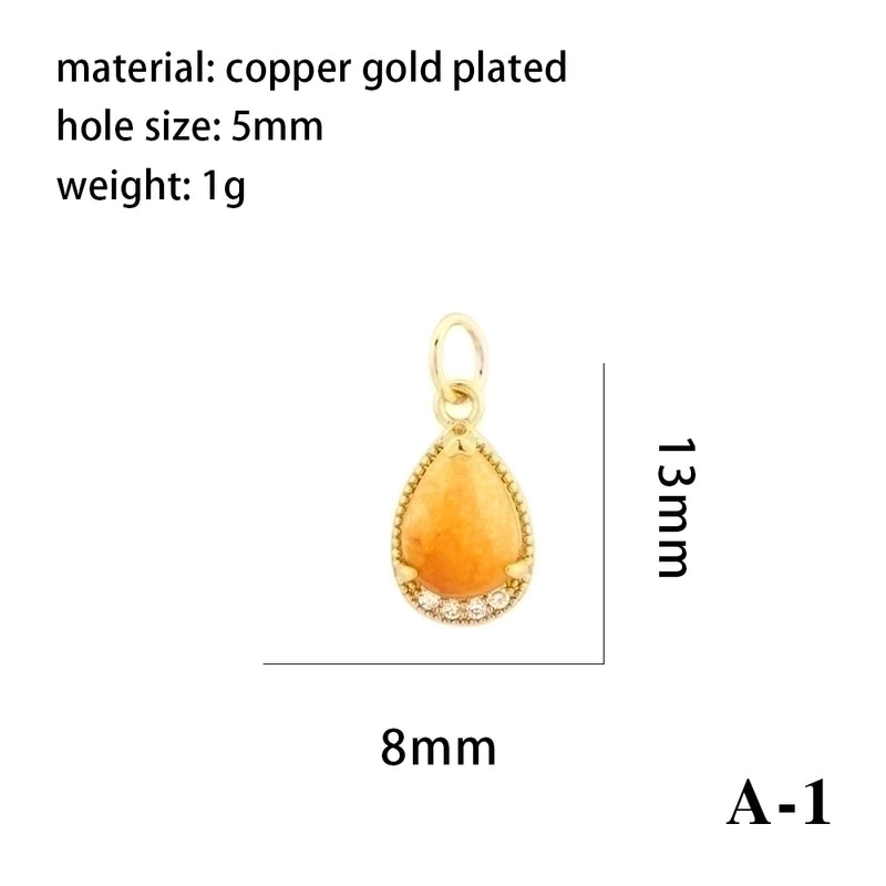 Minimalist Oval Water Droplets Heart Shape Stone Copper Plating Inlay Zircon 18k Gold Plated Charms