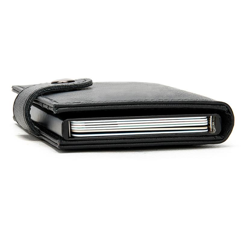 Simple Design RFID Protection Magnetic Closure Two Fold Genuine Leather Card Holder Mini Wallet
