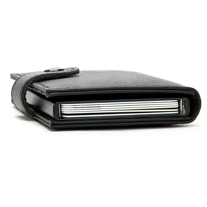 Simple Design RFID Protection Magnetic Closure Two Fold Genuine Leather Card Holder Mini Wallet