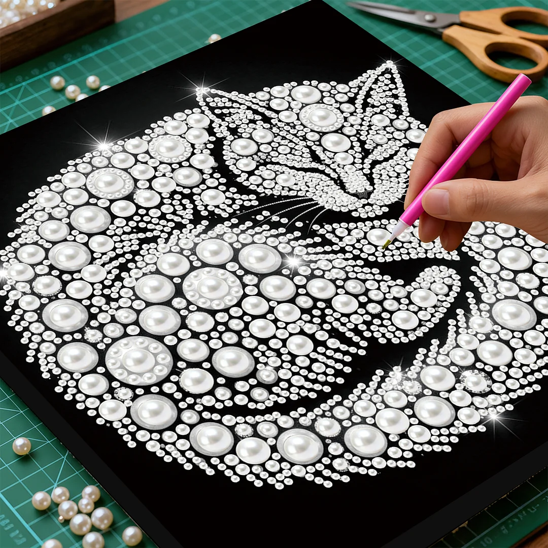 Cat - DIY Pearl Diamond Art Kit With Frame 25*25cm
