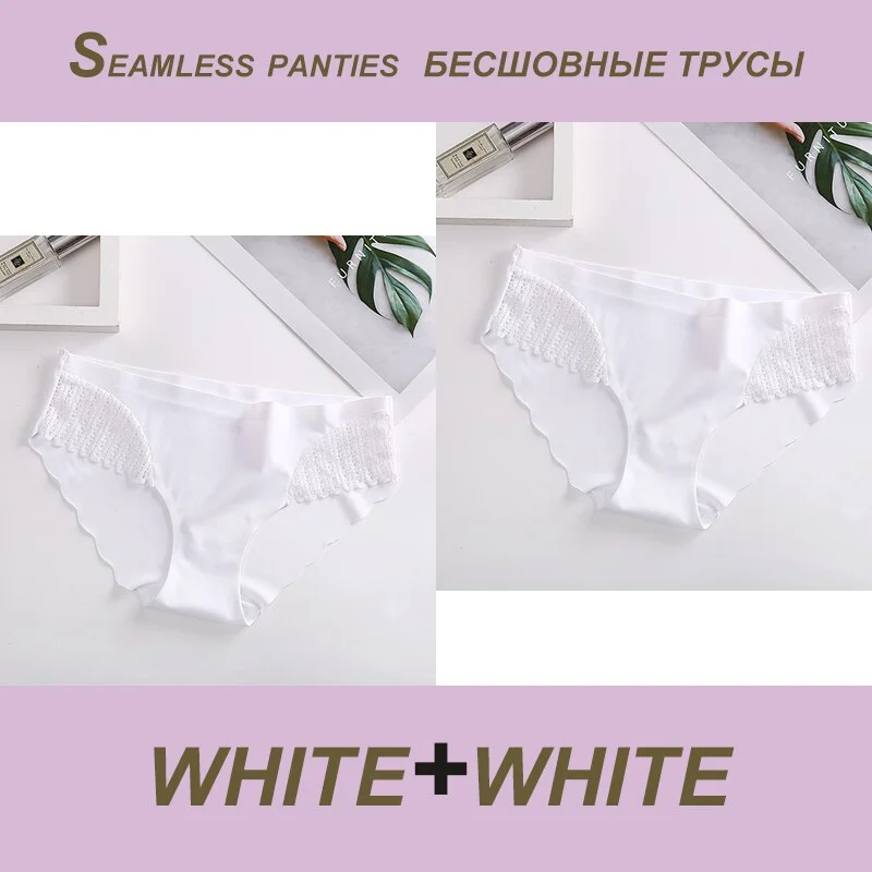 2PCS/Set Sexy Seamless Panties Lace Women Panties Female Briefs  Lingerie Women's Underpants Solid Color Ropa Interior Femenina