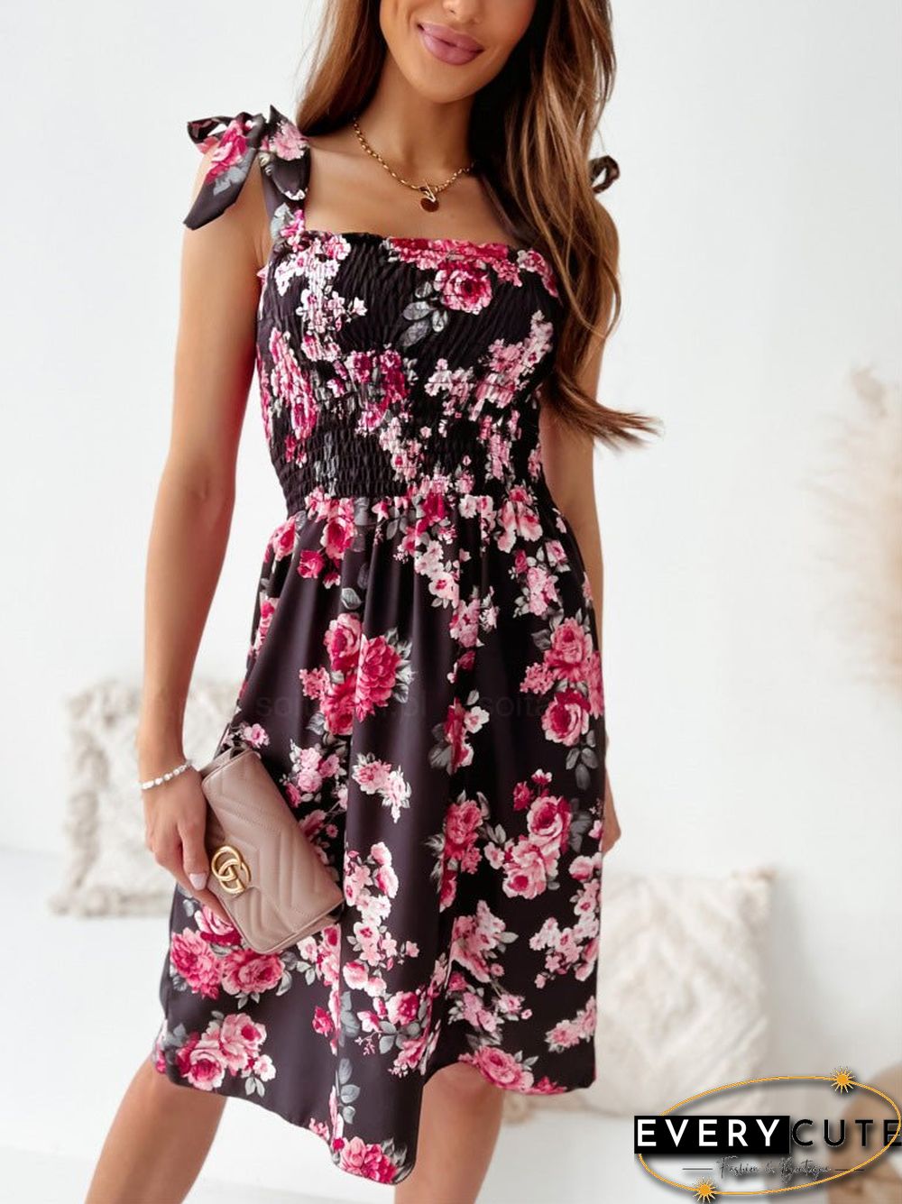 Women'S Dresses Printed Sling Sleeveless Midi Dress