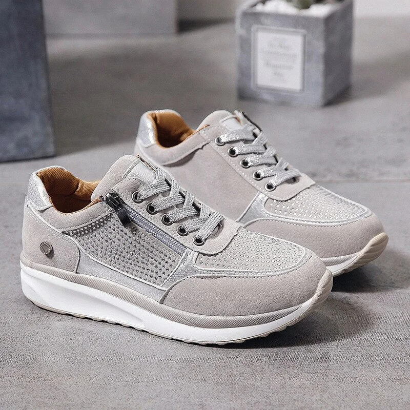 Women Shoes Gold Sneakers Zipper Platform Trainers Women Shoes Casual Lace-Up Tenis Feminino Zapatos De Mujer Womens Sneakers785