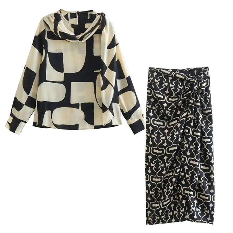 Fashion Graphic Printed Skirt Two Piece Set