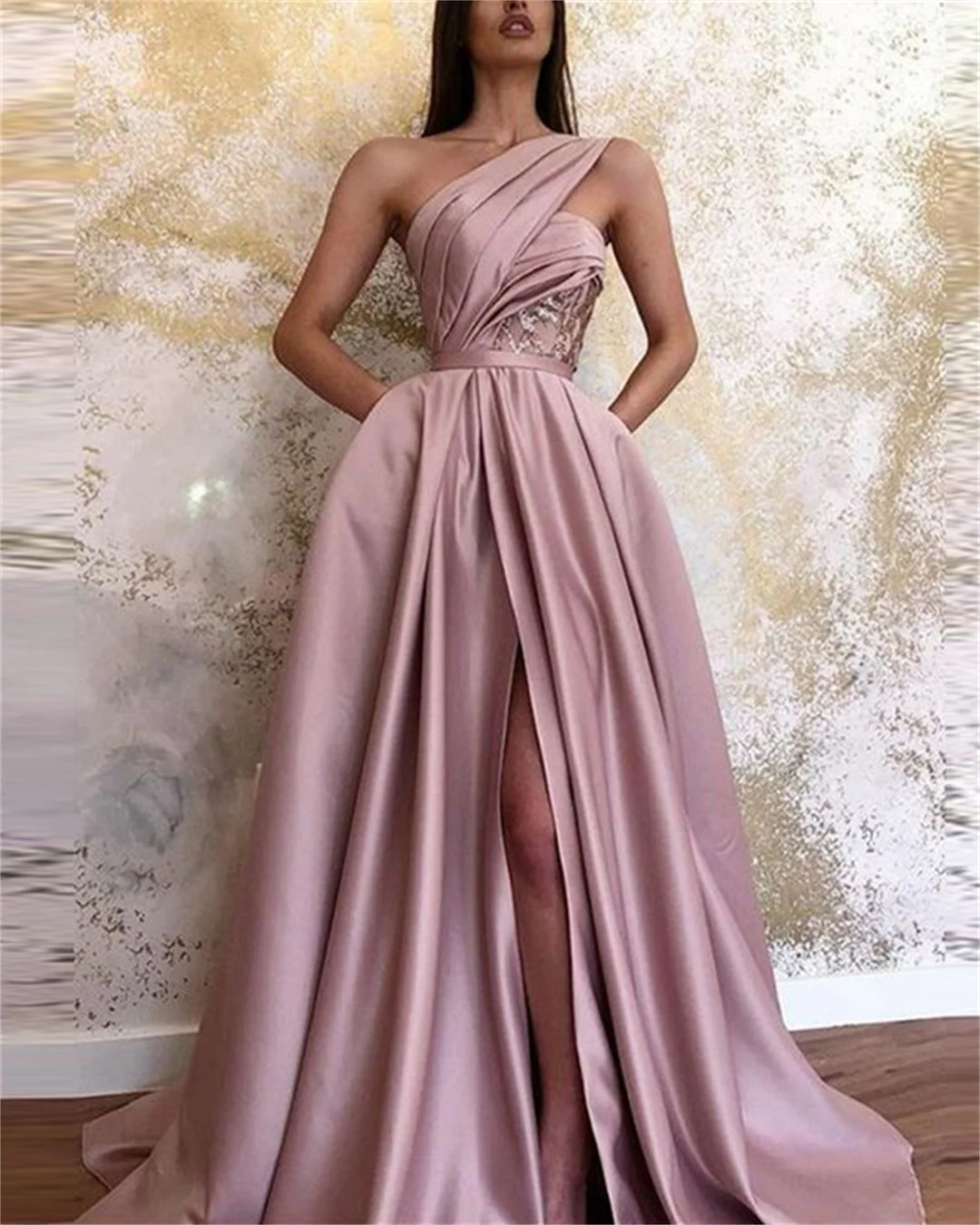Women's Pink Sleeveless Slit Dress