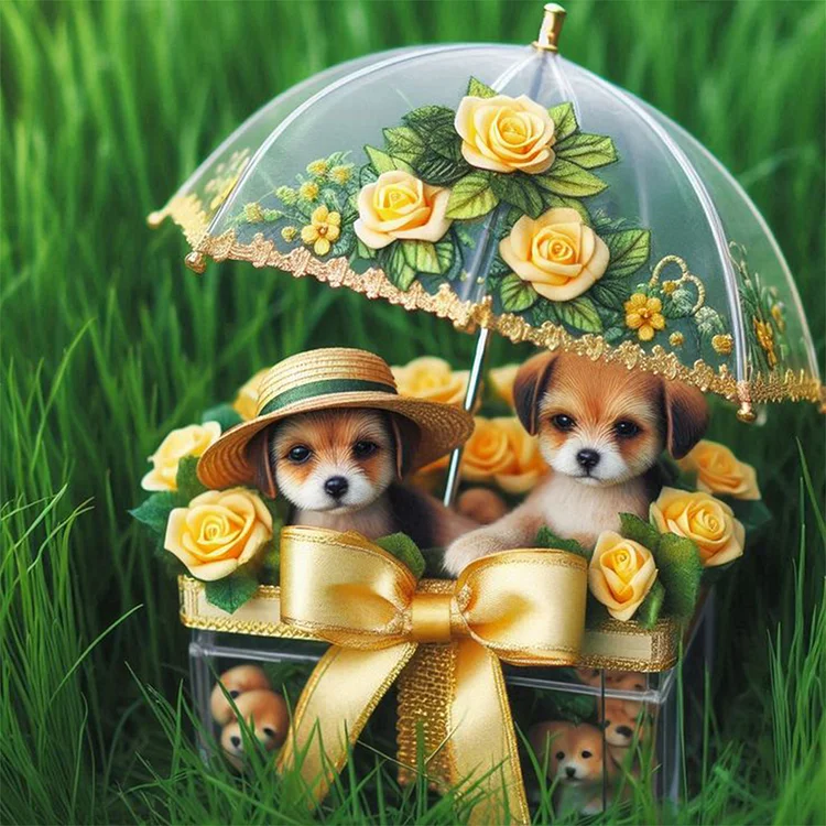 Lawn Puppy Gift 30*30CM (Canvas) Full Round Drill Diamond Painting gbfke