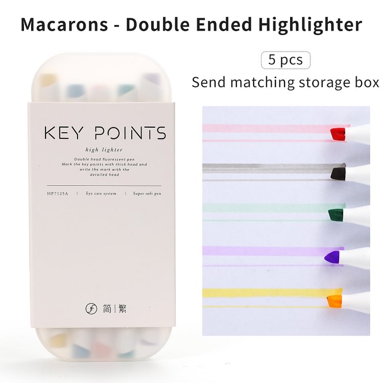 JOURNALSAY 5 Pcs/Box Double-Ended Round Rod Highlighter Soft Oblique Head Multifunction Marker Pen