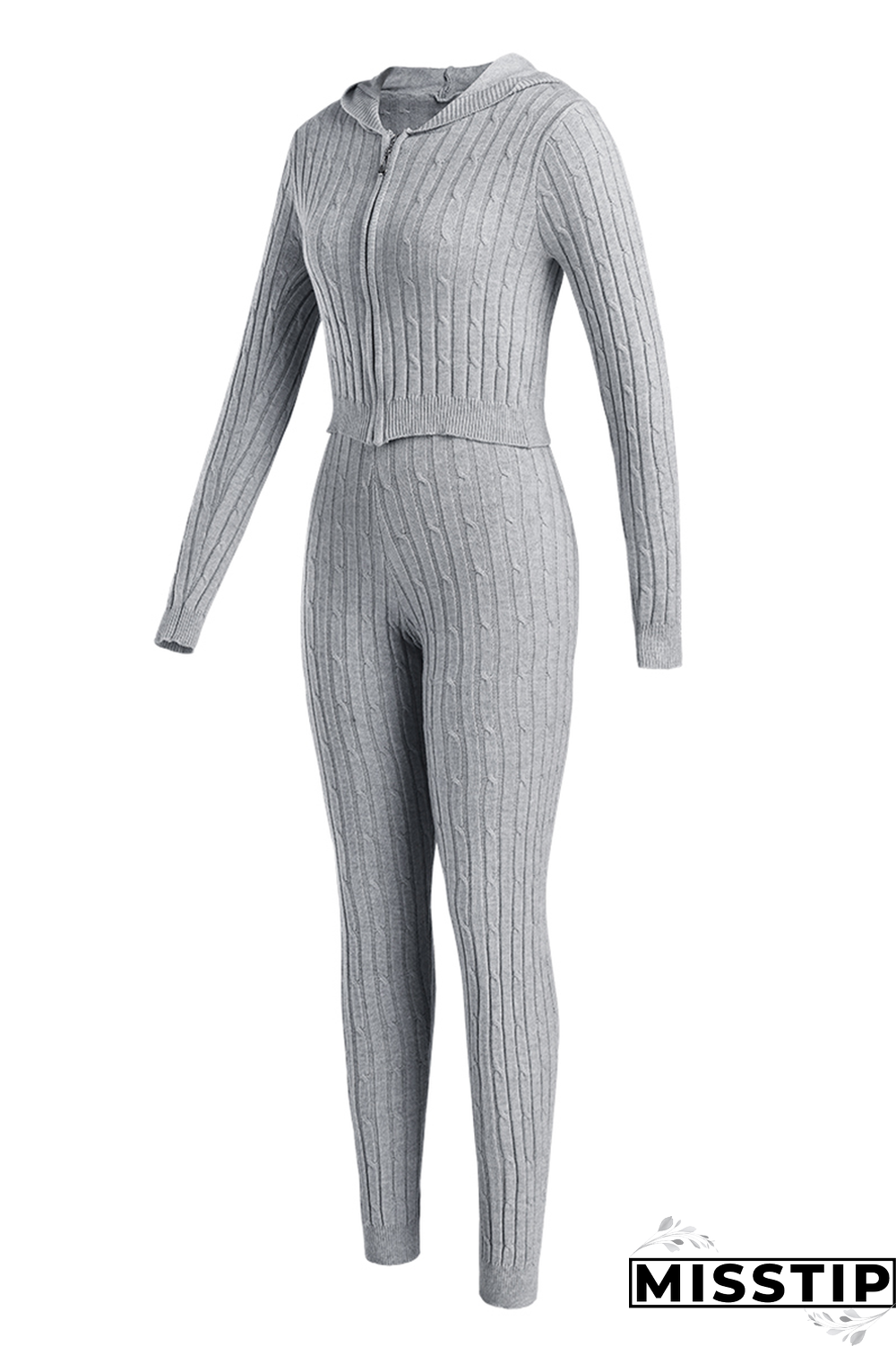 Grey Casual Solid Patchwork Hooded Collar Long Sleeve Two Pieces