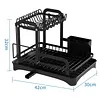 2 Tier Dish Drying Rack with Utensil Holder and Cup Rack Double Layer Sink Drain Rack with Drain Board for Apartment Kitchen Counter