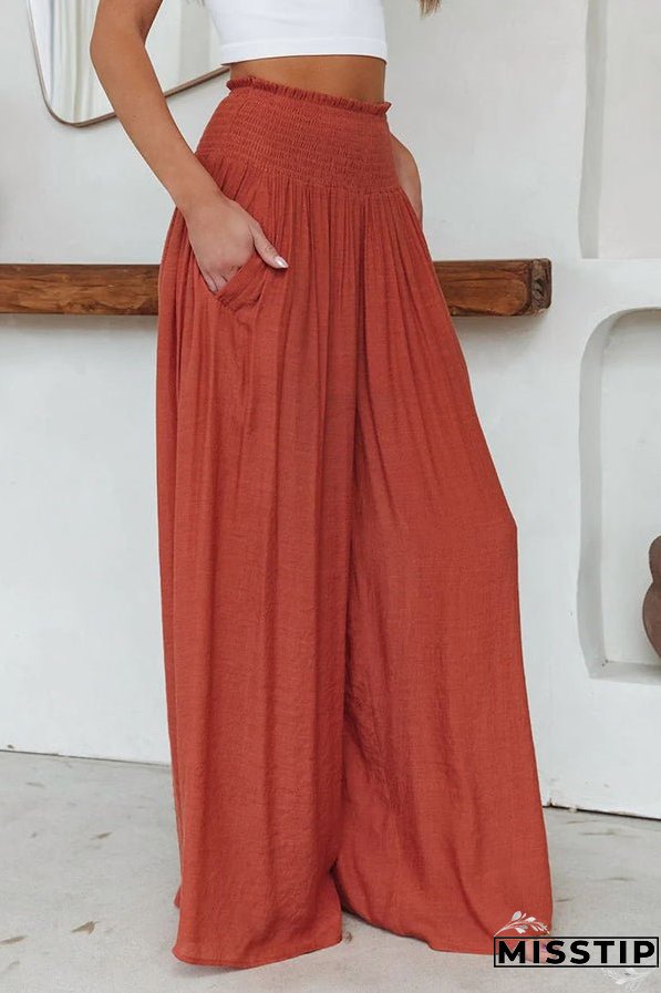 Travel Halfway Smocked Pocketed Wide Leg Pants