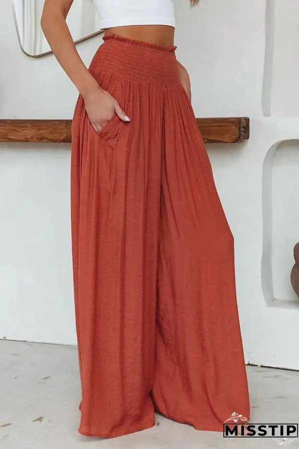 Travel Halfway Smocked Pocketed Wide Leg Pants